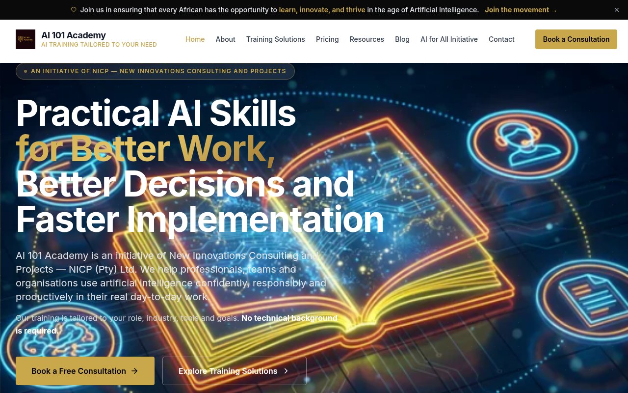 AI101 Academy — live website screenshot