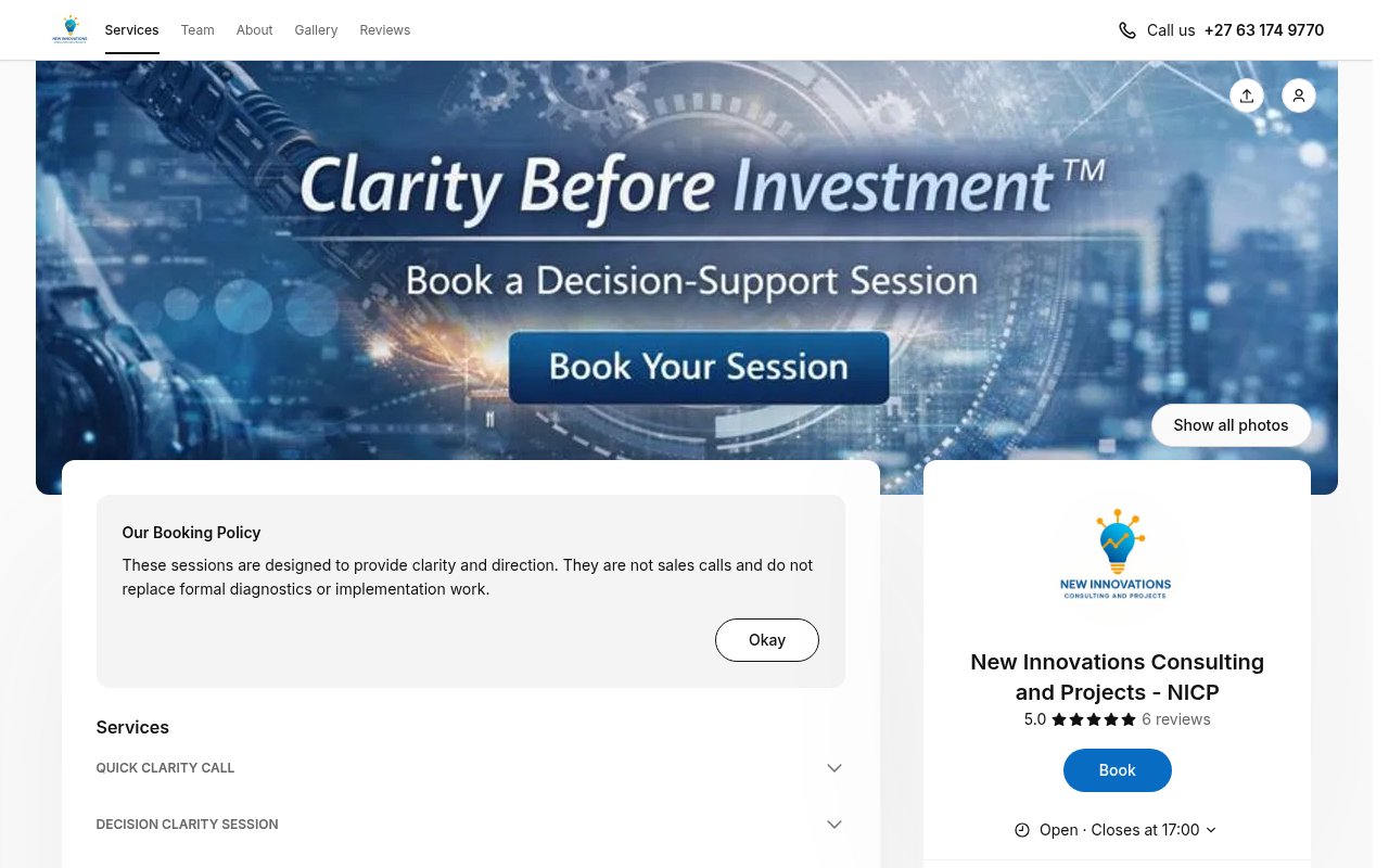 NICP Booking System — live website screenshot
