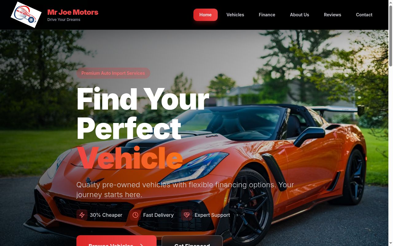 Mr Joe Motors — live website screenshot